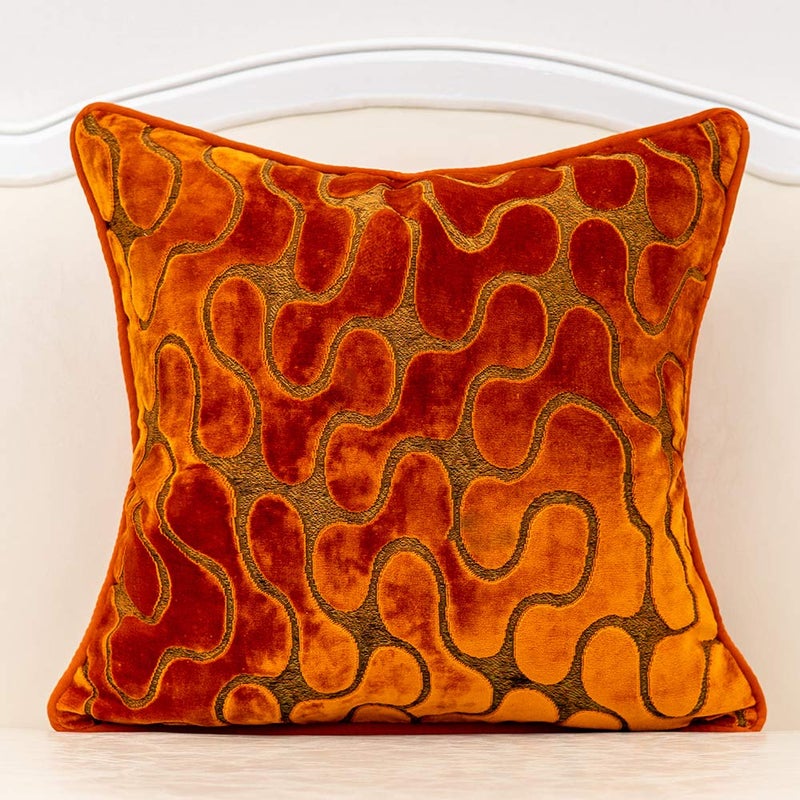 Yangest Orange Square Throw Pillow Cover Wavy Velvet Cushion Cover Modern Zippered Pillowcase for Sofa Couch Bedroom Living Room Chair, 18 x 18 Inch - Image 1